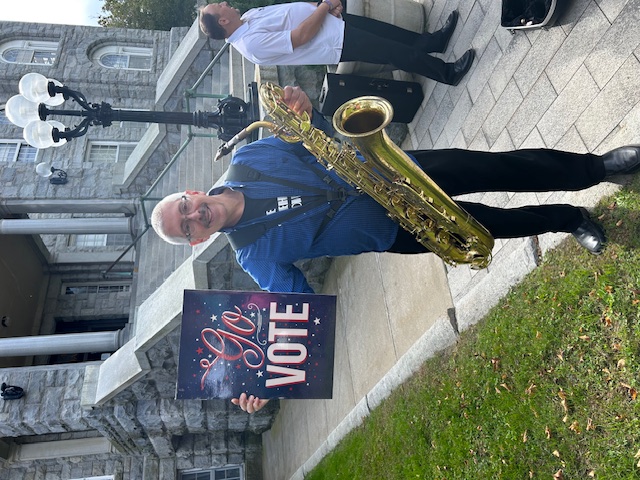 League member at State House event